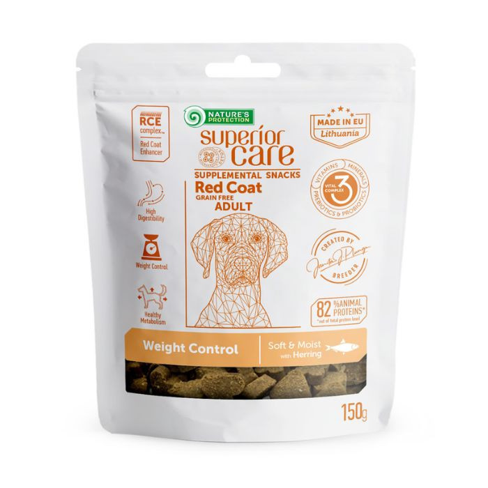 Nature's Protection Superior Care Red Coat Weight Control Беззернові ласощі для дорослих собак із рудим або коричневим забарвленням з оселедцем,  Київ - фото 1
