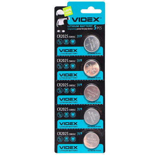 Батарейка таблетка CR2025 3В Videx літієва 5шт для годинників і пультів з вагами та електронікою Київ - фото 1