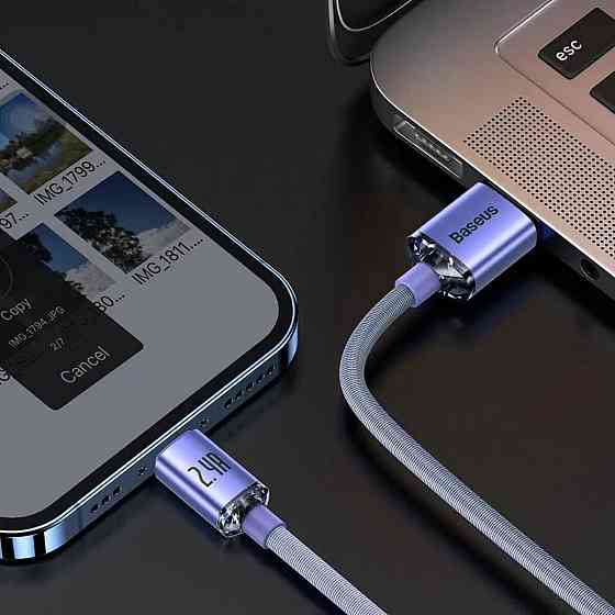 Кабель Baseus Crystal Shine Series для швидкого заряджання та передачі даних USB - Lightning 2.4A 1.2m Purple CAJY000005 Одеса