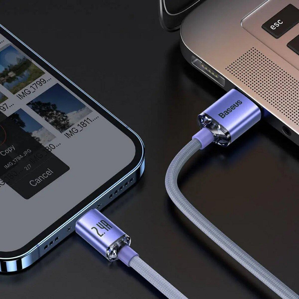Кабель Baseus Crystal Shine Series для швидкого заряджання та передачі даних USB - Lightning 2.4A 1.2m Purple CAJY000005 Одеса - фото 6