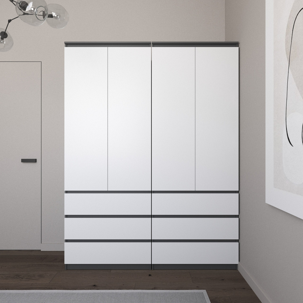 Шафа для одягу VAYS зі штангою та полицями, 6 шухляд, комплект з 2 шаф R9+R16 Антрацит-Білий фасад Львів - фото 1