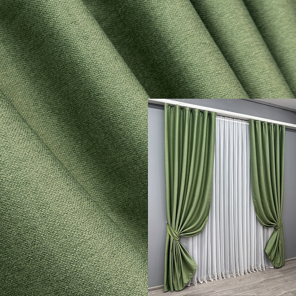 Комплект готовых штор VR-Textil Шенилл однотонный № 1684ш Зеленый 100х270 см 2 шт (31-987) Киев - изображение 1