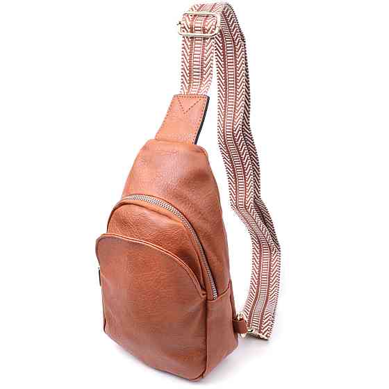 Жіноча сумка через плече з екошкіри з акцентом на текстильну лямку Рудий (Vintage) Київ