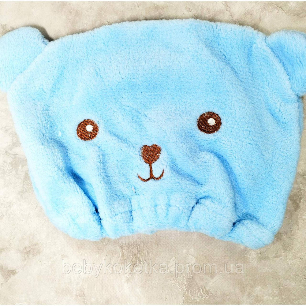 Шапка рушник тюрбан медведик синя. Львів - фото 1