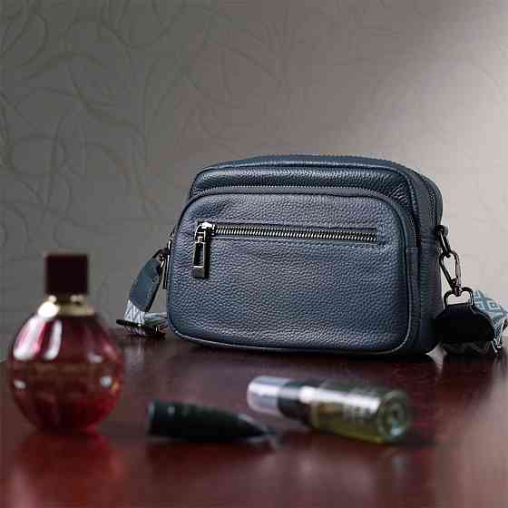 Оригинальная женская сумка с накладным карманом из натуральной кожи Vintage 22641 Синяя Киев