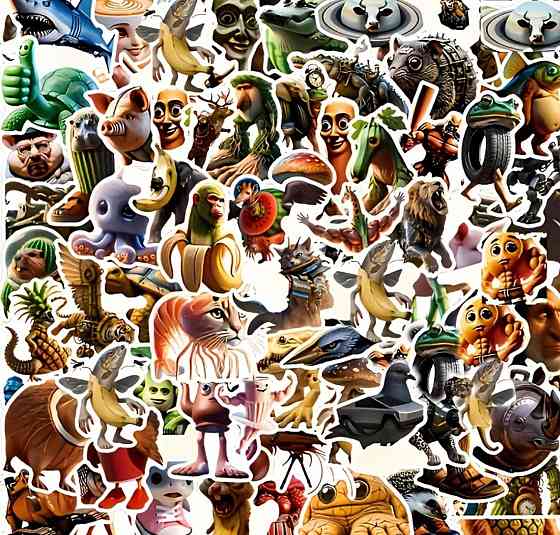 Набір паперових наклейок 100 шт «Тунг Тунг Сахур» – кумедні 3D персонажі з написами Київ