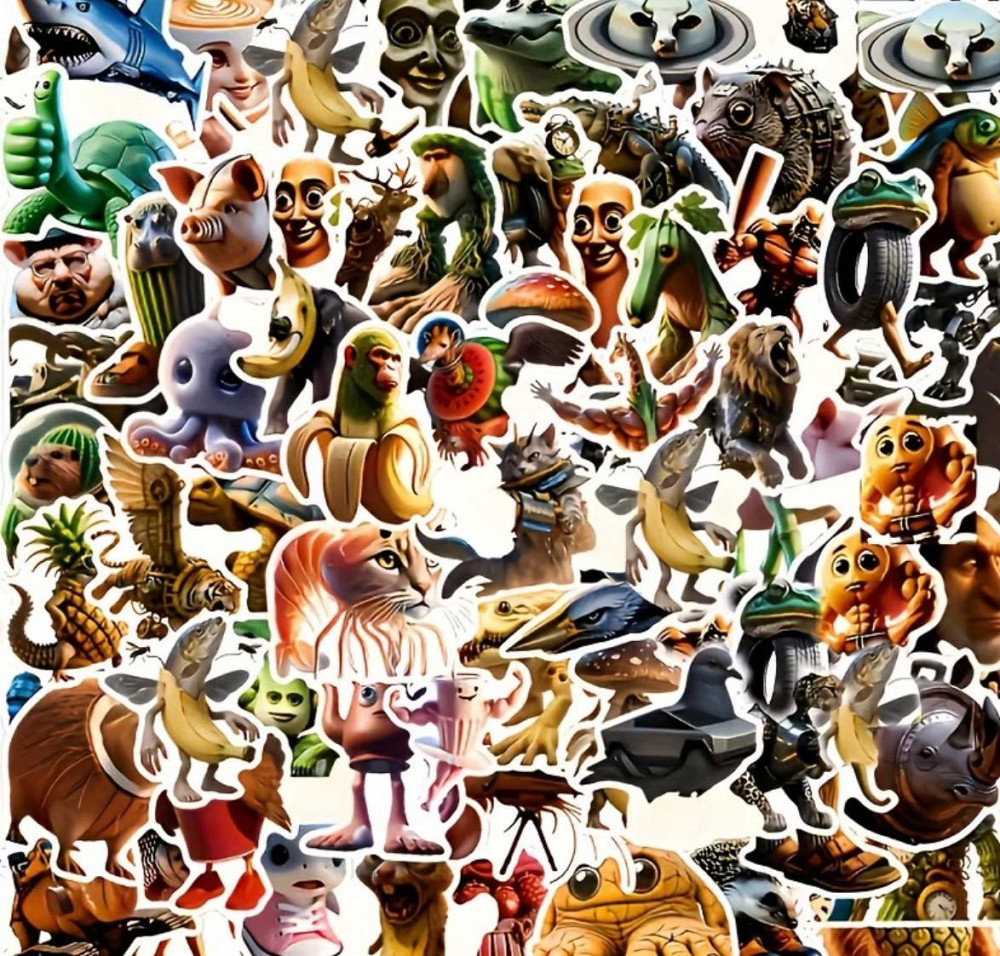 Набір паперових наклейок 100 шт «Тунг Тунг Сахур» – кумедні 3D персонажі з написами Київ - фото 4