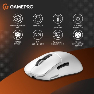 Мышка GamePro Genesis Ranker Wireless/Bluetooth/USB White (GM012W) Винница - изображение 7