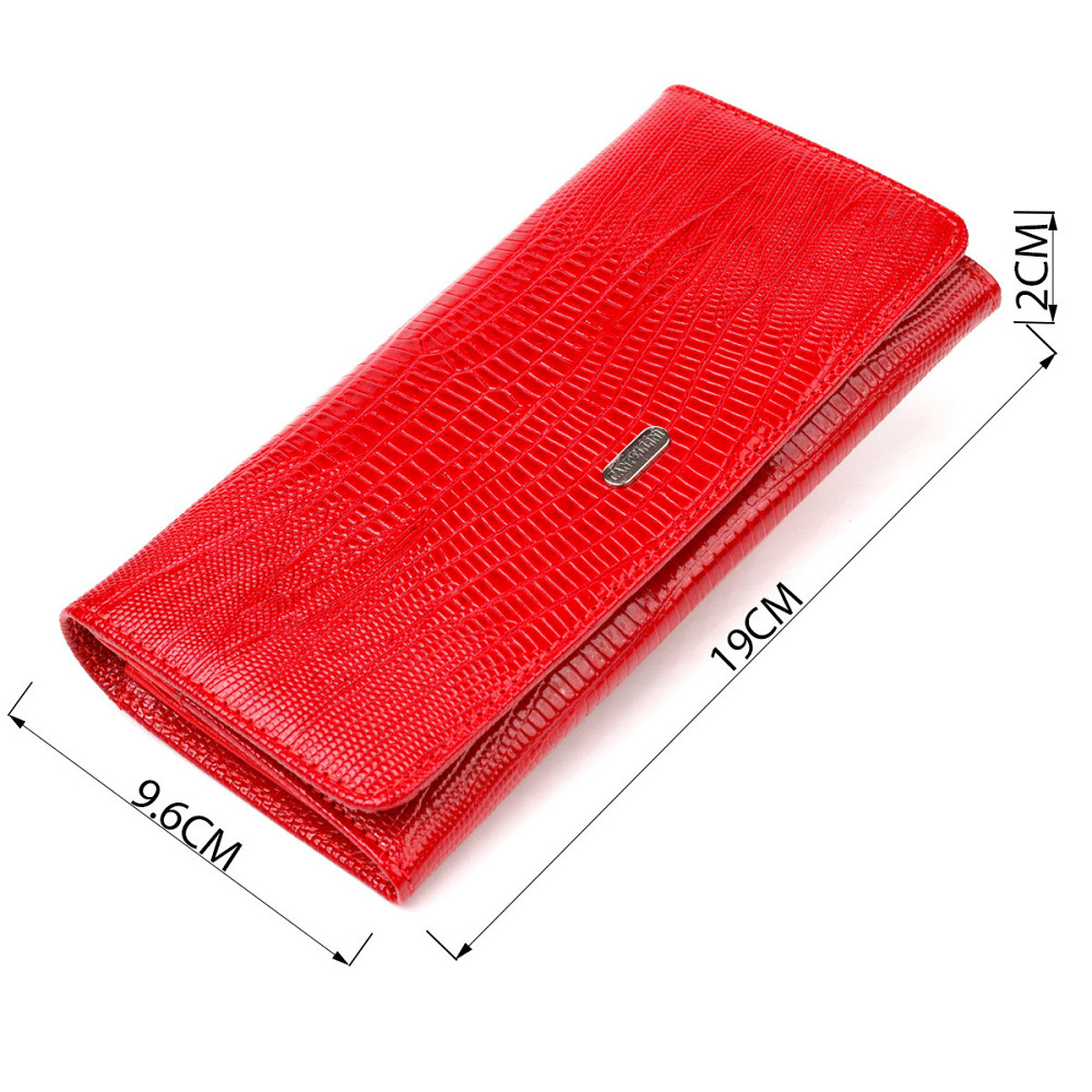 Лакований гаманець для жінок із натуральної фактурної шкіри CANPELLINI 21609 Червоний Київ - фото 8