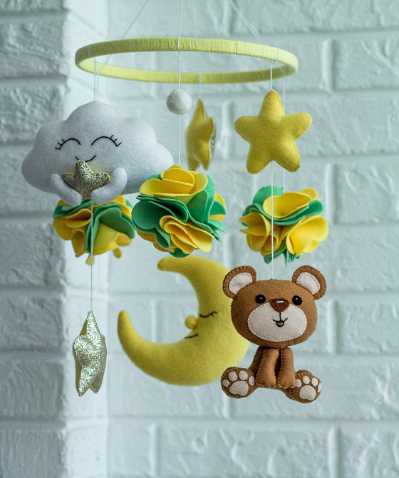 Дитячий музичний мобіль на ліжечко для немовлят WooolyWool «Ведмежатко» з 35 мелодіями Київ - фото 1