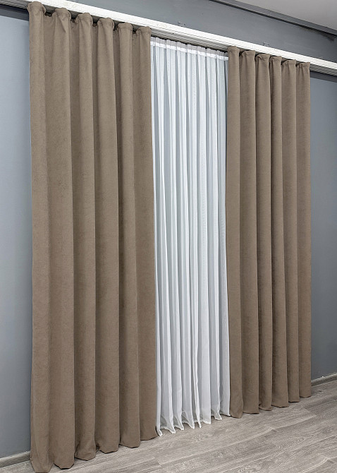 Комплект готових штор VR-Textil Мікровелюр Petek YL № 1701ш Капучино 150х295 см 2 шт (33-0602) Київ - фото 12