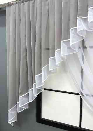 Кухонный комплект VR-Textil № 062к шторка с ламбрекеном светло-серый с белым 150х170 см (50-478) Киев