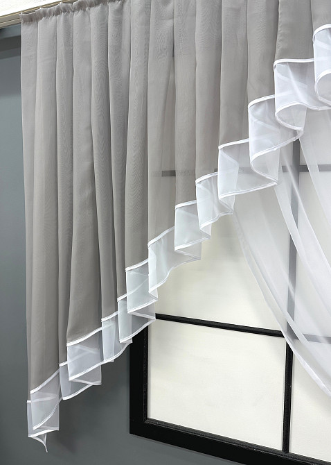 Кухонный комплект VR-Textil № 062к шторка с ламбрекеном светло-серый с белым 150х170 см (50-478) Киев - изображение 4