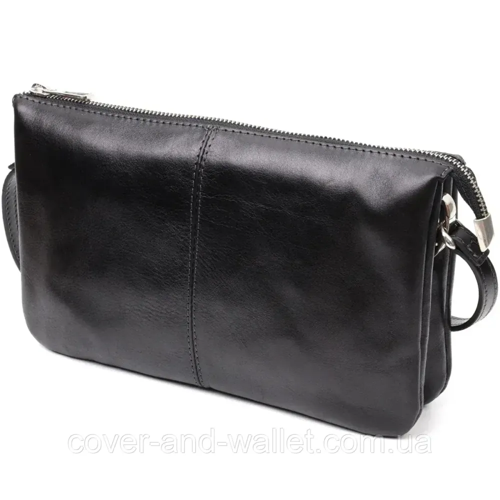 Класичний жіночий клатч із натуральної високоякісної шкіри чорного кольору Grande Pelle 70561001 Київ - фото 2