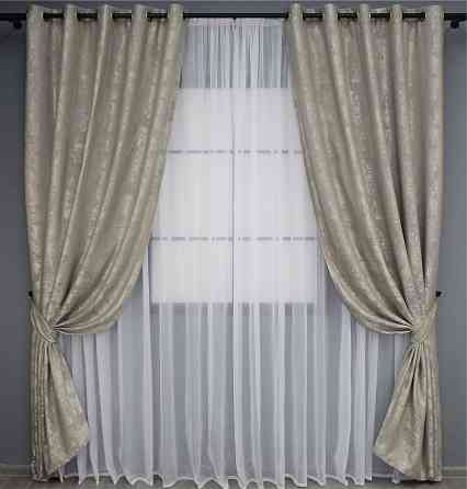 Комплект штор на люверсах VR-Textil Жакард Sultan XO № 1143ш 150х250 см 2 шт Капучино (37-0026) Київ