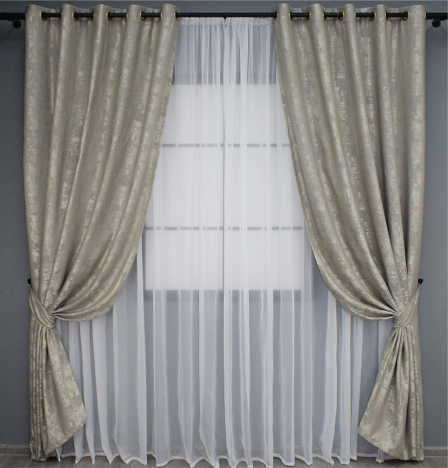 Комплект штор на люверсах VR-Textil Жакард Sultan XO № 1143ш 150х250 см 2 шт Капучино (37-0026) Київ - фото 2