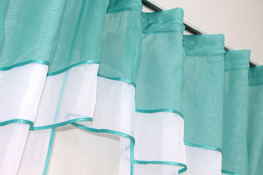 Кухонный комплект VR-Textil № 084к шторки с ламбрекеном белый с бирюзовым 280х170 см (52-0566) Киев - изображение 5