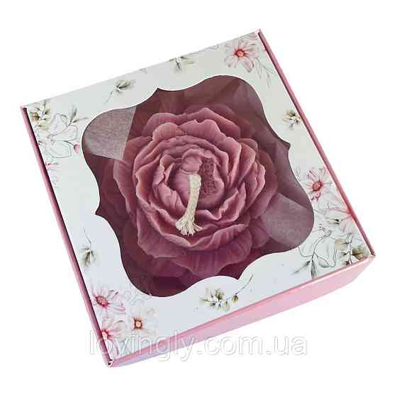 Свічка піон/троянда 8 см подарункова Колір рожевий натуральний віск, коробка, гурт з логотипом Ірпінь