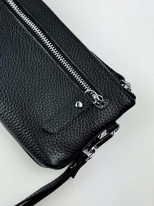 Шкіряний клатч із натуральної зернистої шкіри (Чорний) Суми - фото 6