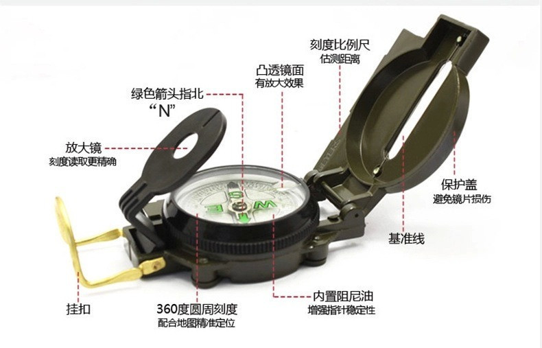 Офіцерський складний компас PF-TCP металевий з луною Зелений Вінниця - фото 4