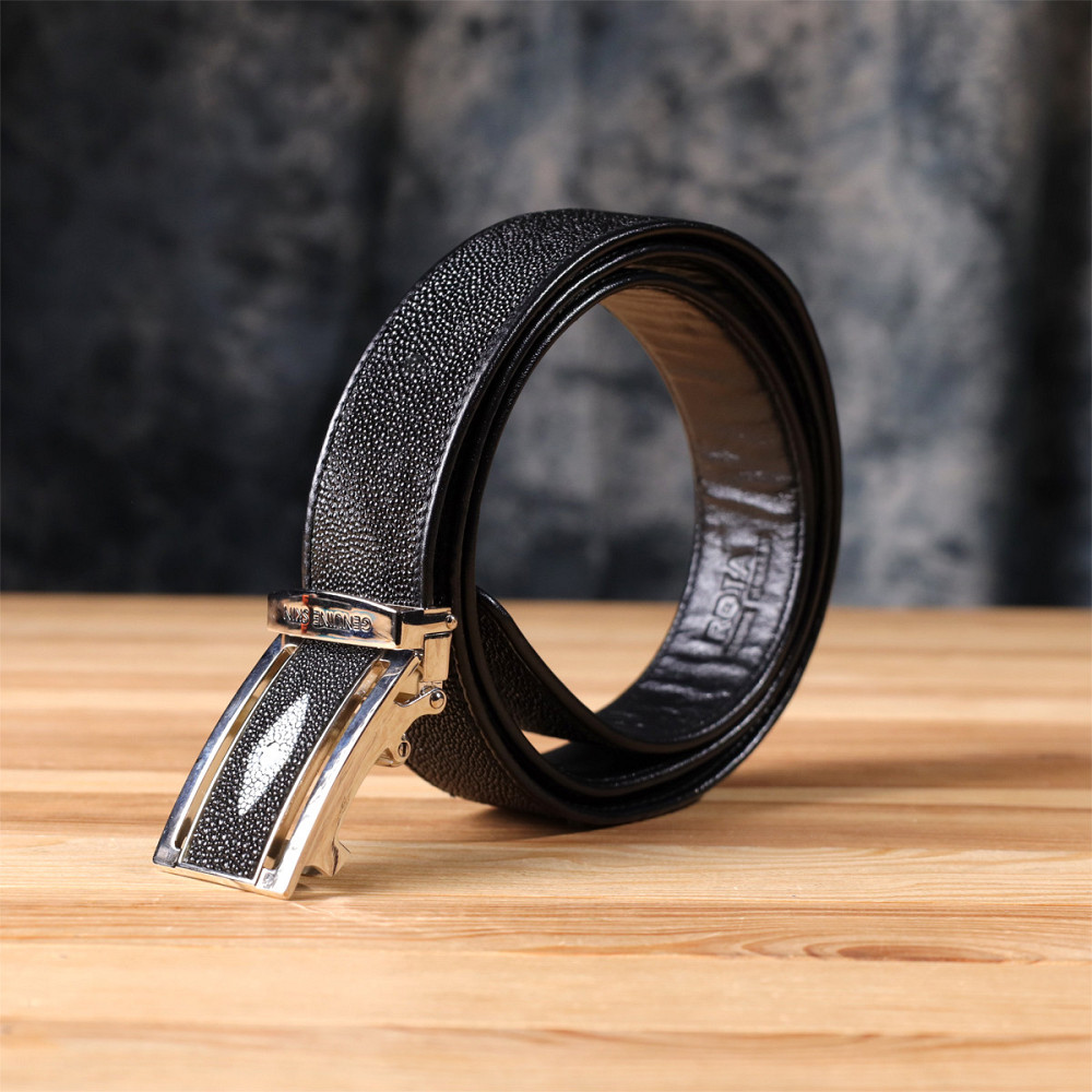 Ремень-автомат STINGRAY LEATHER 18203 из натуральной кожи морского ската Черный Киев - изображение 10