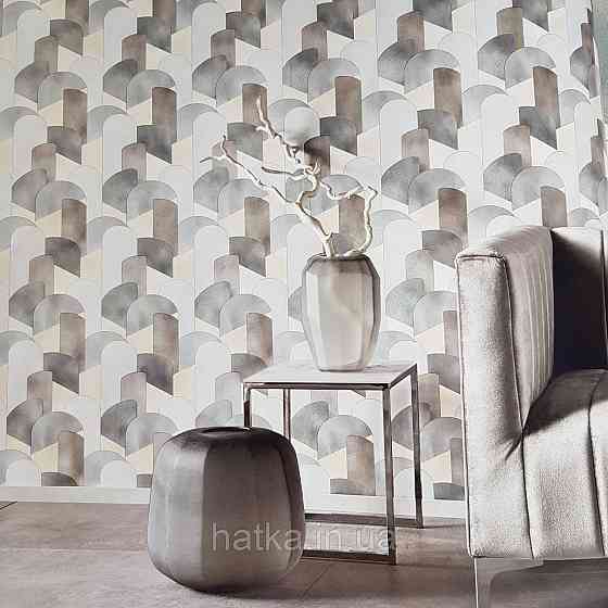 Шпалери метрові вінілові на флізелін дизайнерські Erismann Elle геометрія сірі металік сріблясті жовті Київ