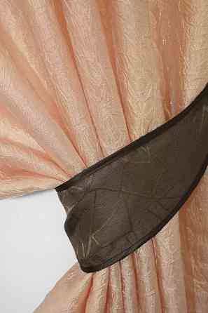 Кухонные шторы VR-Textil № 073к с ламбрекеном и подхватами персиковый с коричневым 260х170 см (52-0089) Киев