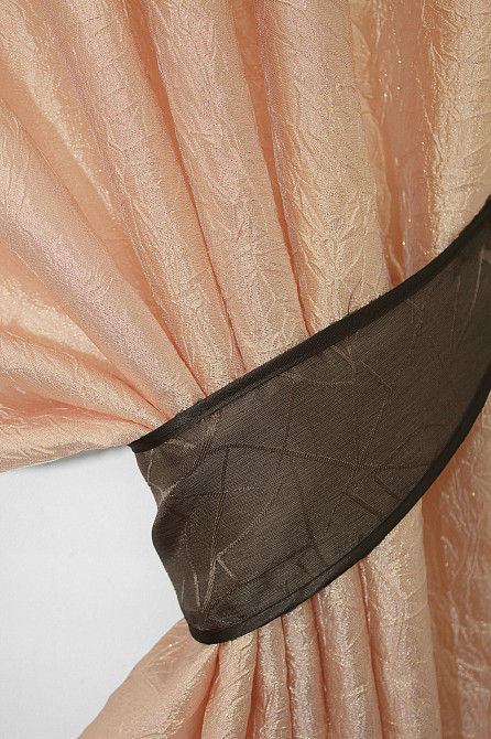 Кухонные шторы VR-Textil № 073к с ламбрекеном и подхватами персиковый с коричневым 260х170 см (52-0089) Киев - изображение 3