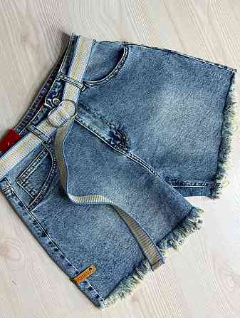 Шорты женские джинсовые Vanver 268 короткие с бахромой и ремнем голубые, голубой, З2, 32, 86 см, 114 см Киев