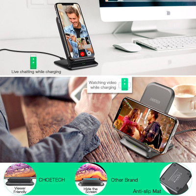 Зарядний пристрій Choetech 15W Fast Wireless Charging Stand 2coils black (T555-F-BK) Вінниця - фото 8
