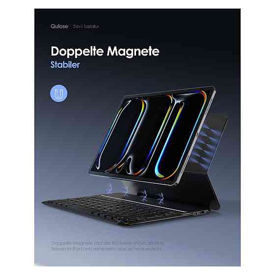 Чохол клавіатура Qulose QWERTZ для iPad Air 11 M3 2025 M2 2024 iPad Air 10.9 (4/5) iPad Pro 11 Bluetooth USB-C чорний Київ