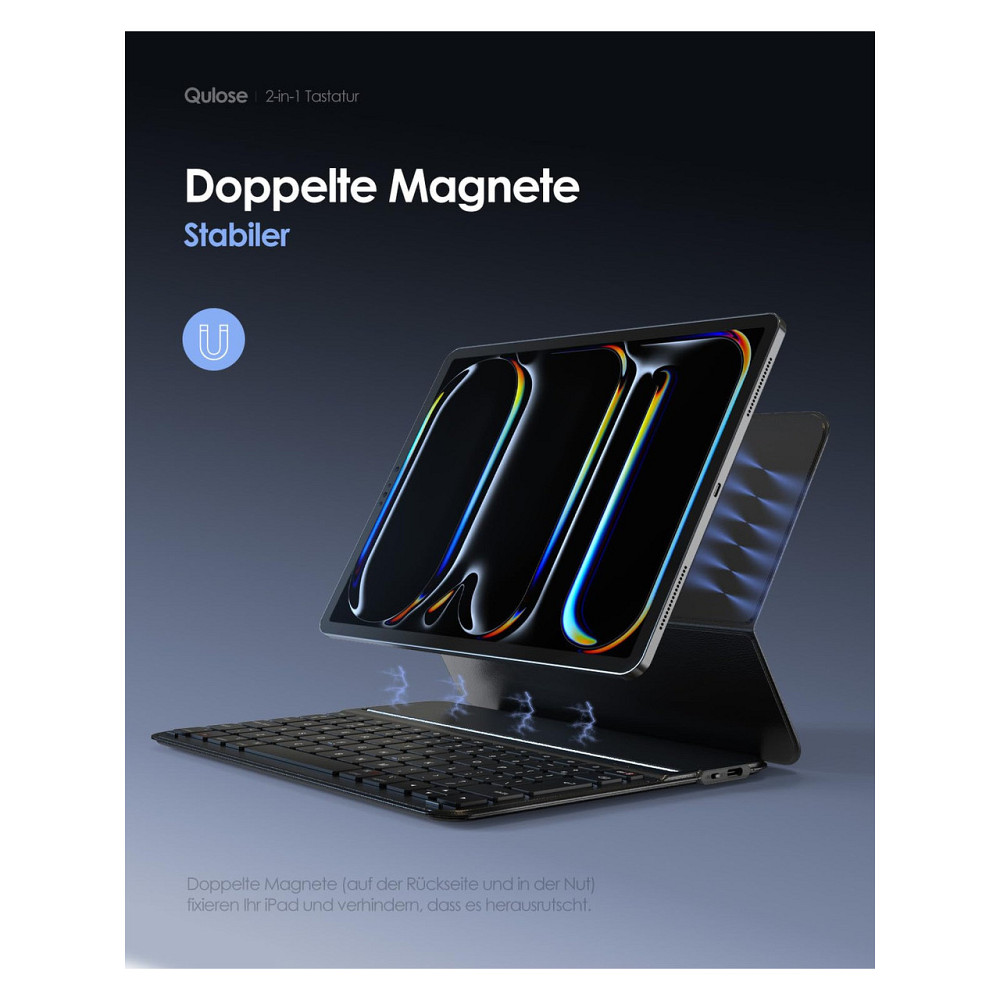 Чехол клавиатура Qulose QWERTZ для iPad Air 11 M3/M2 iPad Air 10.9 (4/5) iPad Pro 11 Bluetooth USB-C черный Киев - изображение 5