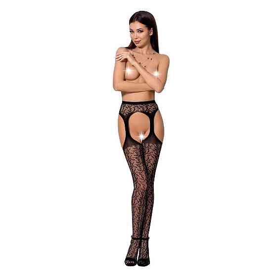 Кружевные колготки-бодистокинги Passion S014 One Size, Black, имитация чулок и пояса с гартерами Sex Aura Киев