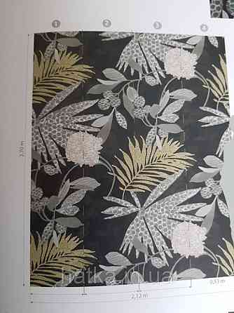 Обои виниловые на флизелине Marburg 31861 New modern панно джунгли крупные листья ветки на темно сером фоне Киев