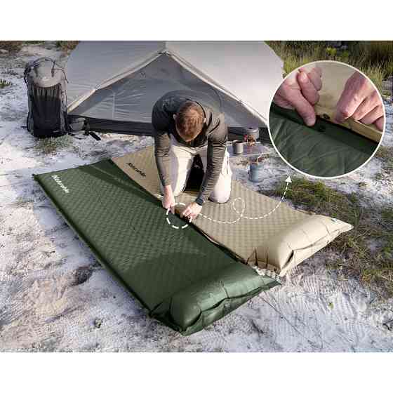 Матрац з подушкою ортопедичний одномісний  Naturehike CNK2450WS020, самонадувний, 200х63х10 см, бежевий Київ