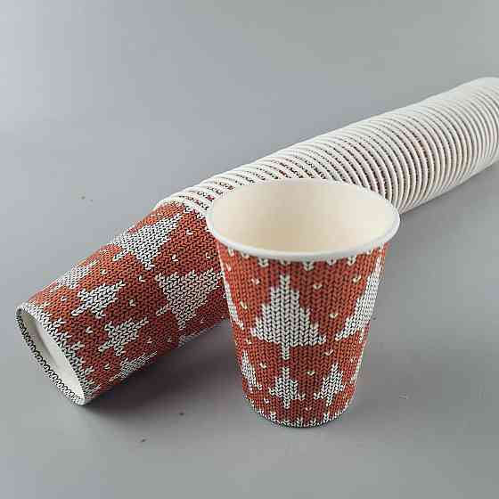 Стаканчики для кофе 250 мл НГ "ЕЛКИ НА КРАСНОМ" Маэстро h9 (50 шт) Харьков