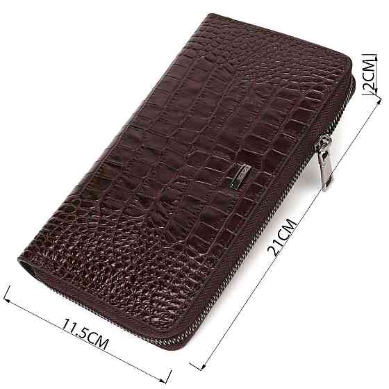Великий чоловічий клатч з одним відділенням з натуральної шкіри з тисненням під крокодила BOND 22028 Коричневий Київ