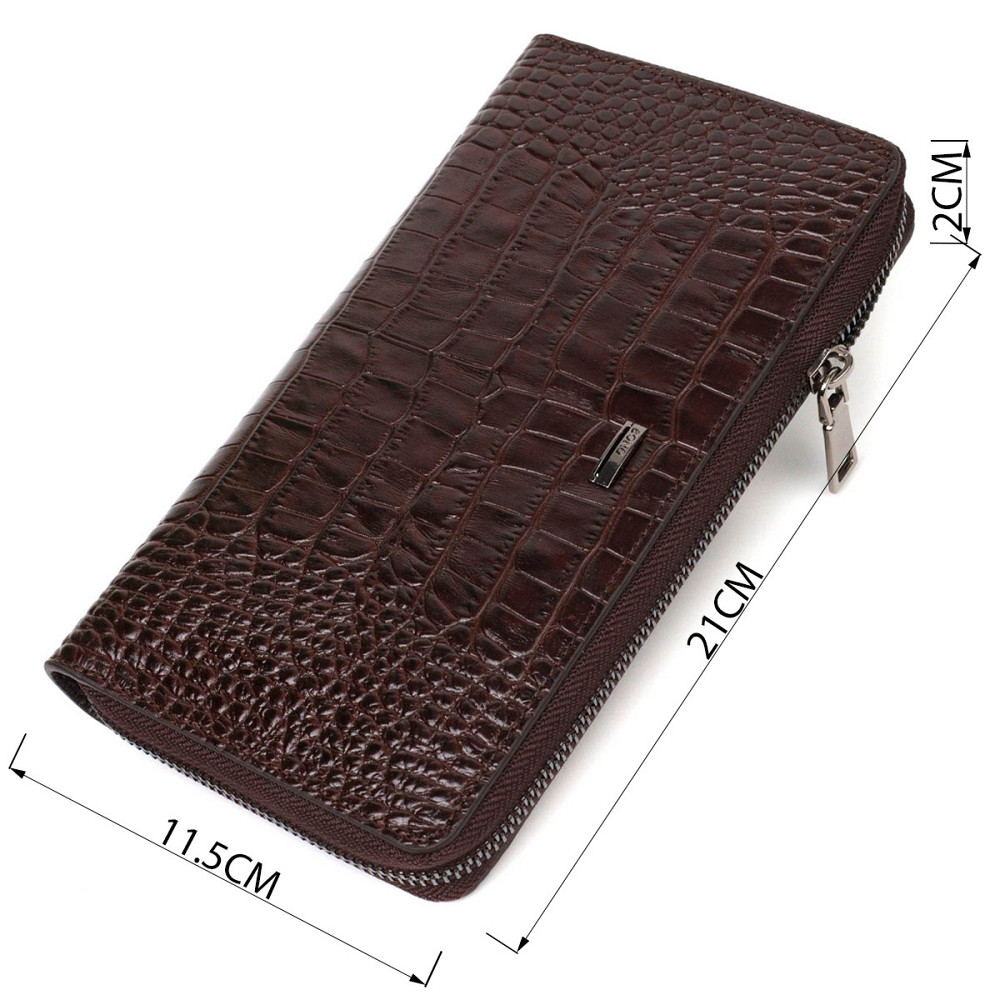 Большой мужской клатч с одним отделением из натуральной кожи с тиснением под крокодила BOND 22028 Коричневый Киев - изображение 6