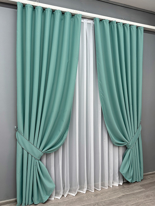 Комплект готовых штор VR-Textil Блэкаут Midnight № 1229ш Бирюзовый 200х270 см 2 шт (32-287) Киев - изображение 3