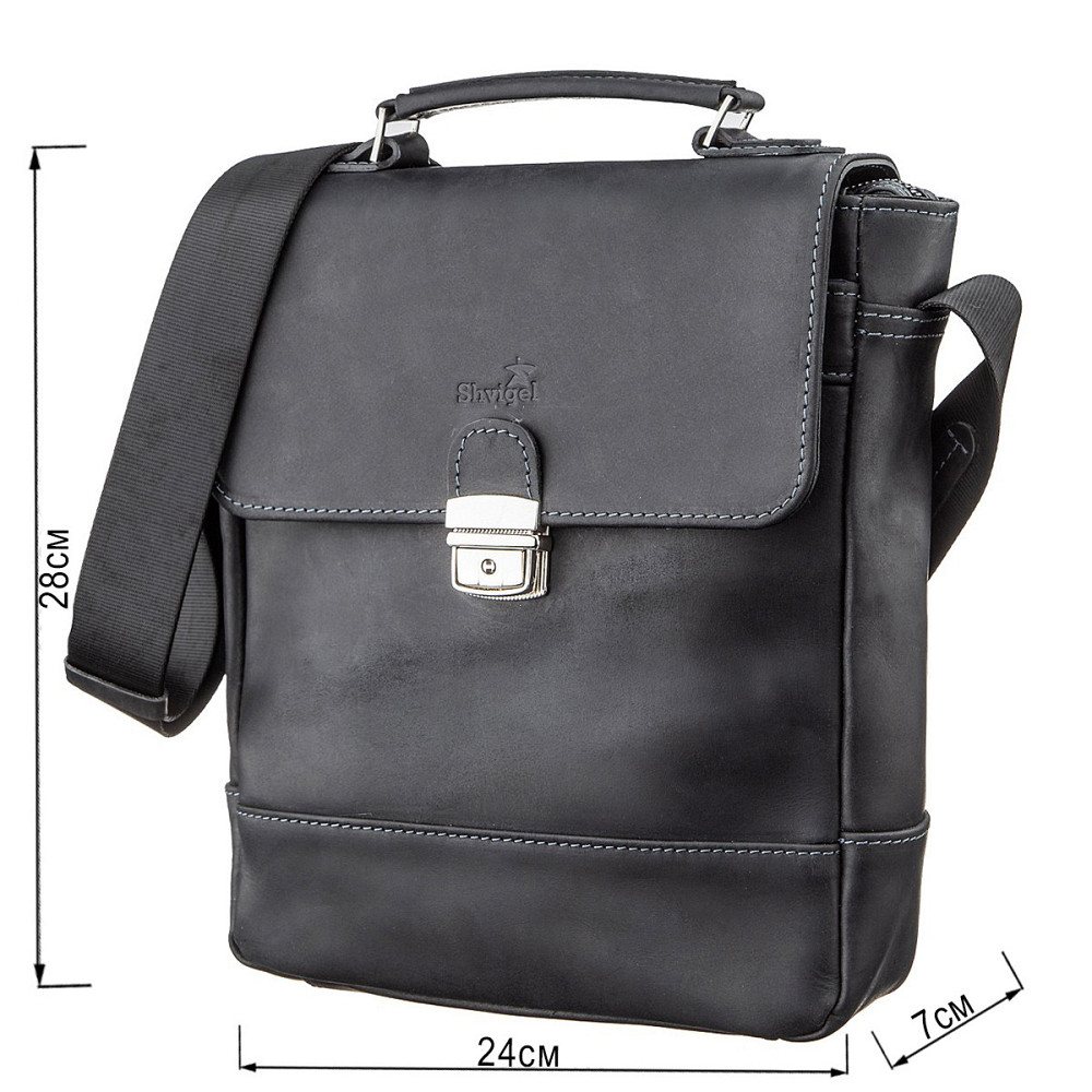 Сумка мужская из винтажной кожи Черная (SHVIGEL) Киев - изображение 7