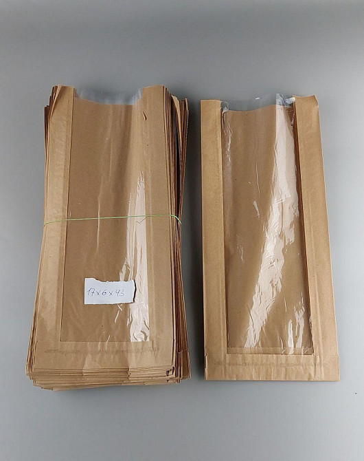 Пакет бумажный с ПП окном 17/6*43 коричневый (1000 шт) Харків - фото 2