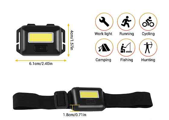 Фонарик светодиодный налобный 10 W COB на батарейках (в комплект не входят) 6 на 4 см черный Киев