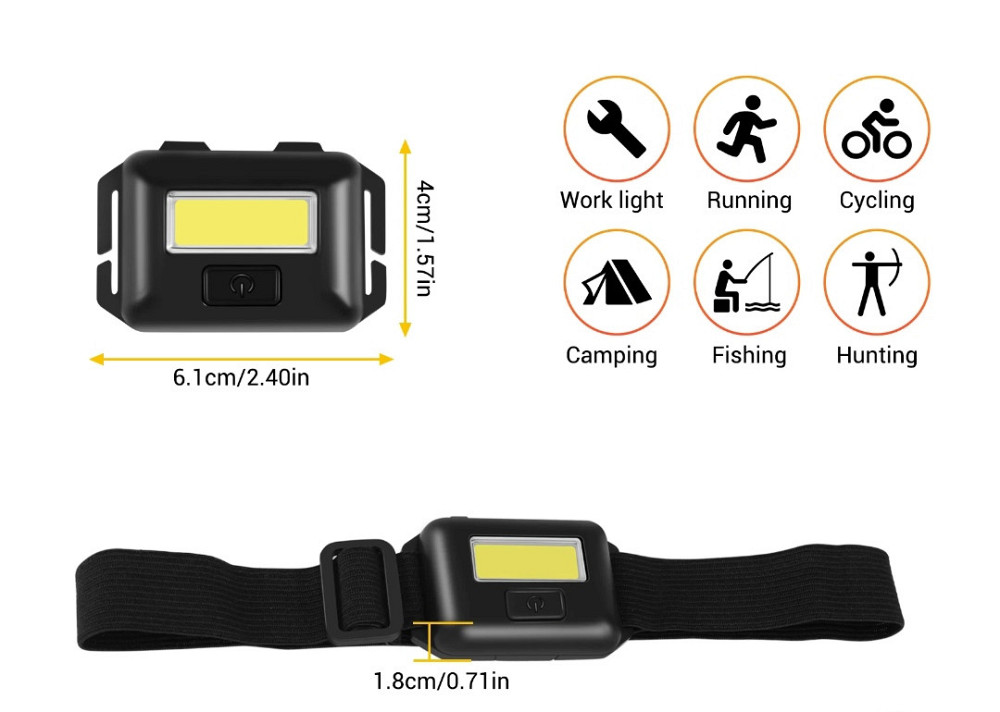 Налобний світлодіодний ліхтар на батарейках 10 Вт COB (в комплект не входить) 6 x 4 см чорний Київ - фото 6