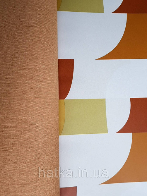 Шпалери вінілові Lutece Bensimon абстракція геометрія фігури яскраві теракотові білі салатові на молочному Київ - фото 2