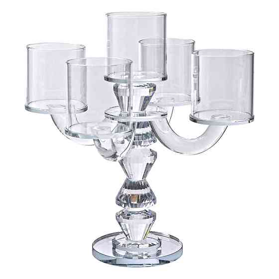 Yiwu Канделябр на 5 свічок 19×19×24 см підсвічник декоративний скляний на ніжці прозорий HP-4-3 Киев