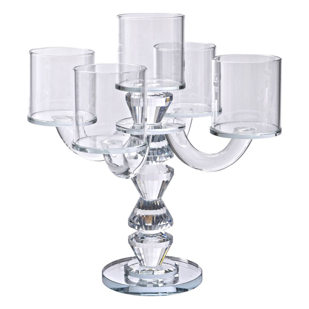 Yiwu Канделябр на 5 свічок 19×19×24 см підсвічник декоративний скляний на ніжці прозорий HP-4-3 Киев - изображение 3