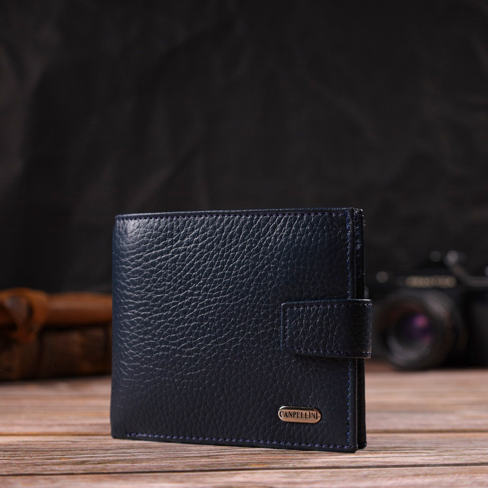 Практичний чоловічий гаманець із натуральної зернистої шкіри CANPELLINI 21879 Синій Київ - фото 3