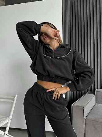 Женский теплый прогулочный костюм двойка: кофта и брюки из двухстороннего флиса Графит, 48/50 Одесса