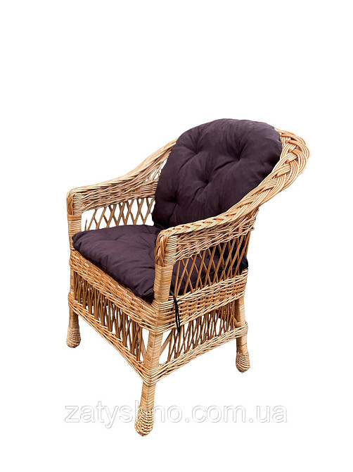 Кресло из лозы плетеное с коричневой подушкой Киев - изображение 4