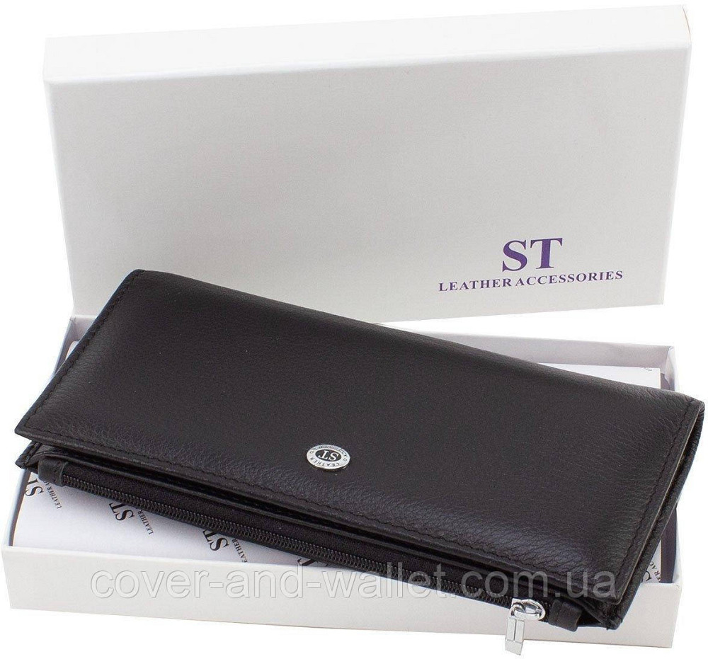 Тонкий шкіряний чоловічий гаманець на магнітах і блискавці ST 006 black Київ - фото 10